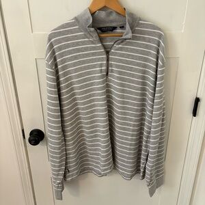 Polo Ralph Lauren Golf Grey White Stripe 1/4 Zip Long Sleeve Shirt. Size XXL.